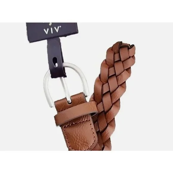 Ava & Viv Womens Braided Brown Faux Leather Belt Size 1X With Silver Buckle - Picture 3 of 5